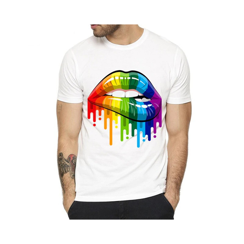 Generique T-shirt Rainbow Lips Blanc
